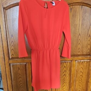 Red Sheath Dress with 3/4 Sleeves and Crew Neck